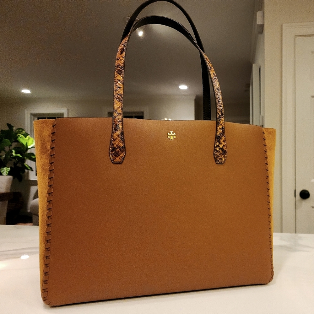 🎁 NWT Tory Burch Blake Tote, mixed Leather, Suede, Snakeskin SET w/wristlet